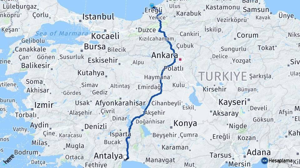 Zonguldak Kozlu Antalya Arası Kaç Km - Yol Haritası