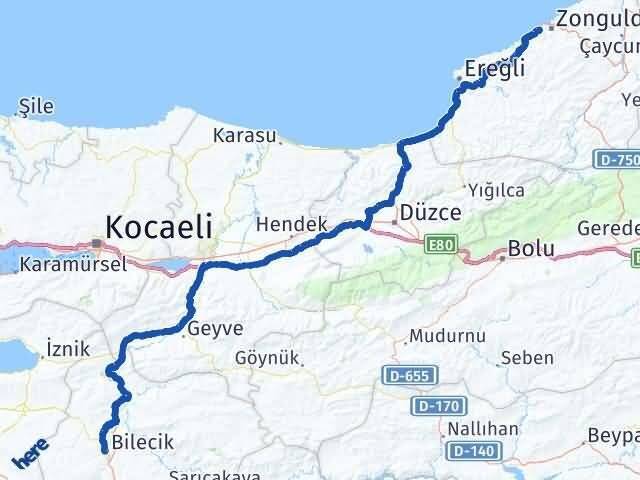 Zonguldak Kozlu Bilecik Arası Kaç Km - Yol Haritası