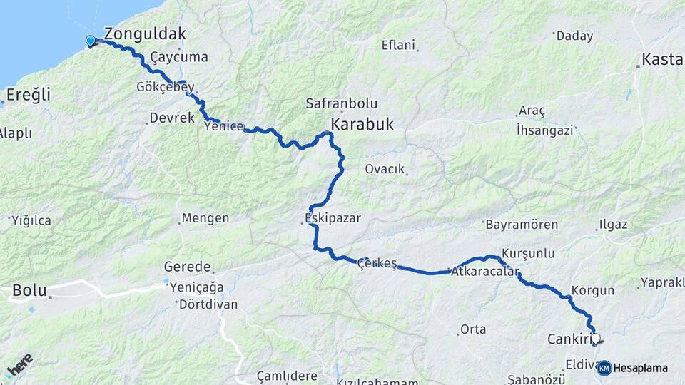 Zonguldak Kozlu Çankırı Arası Kaç Km - Yol Haritası