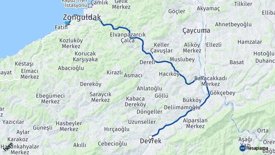 Zonguldak Kozlu Devrek Arası Kaç Km - Yol Haritası