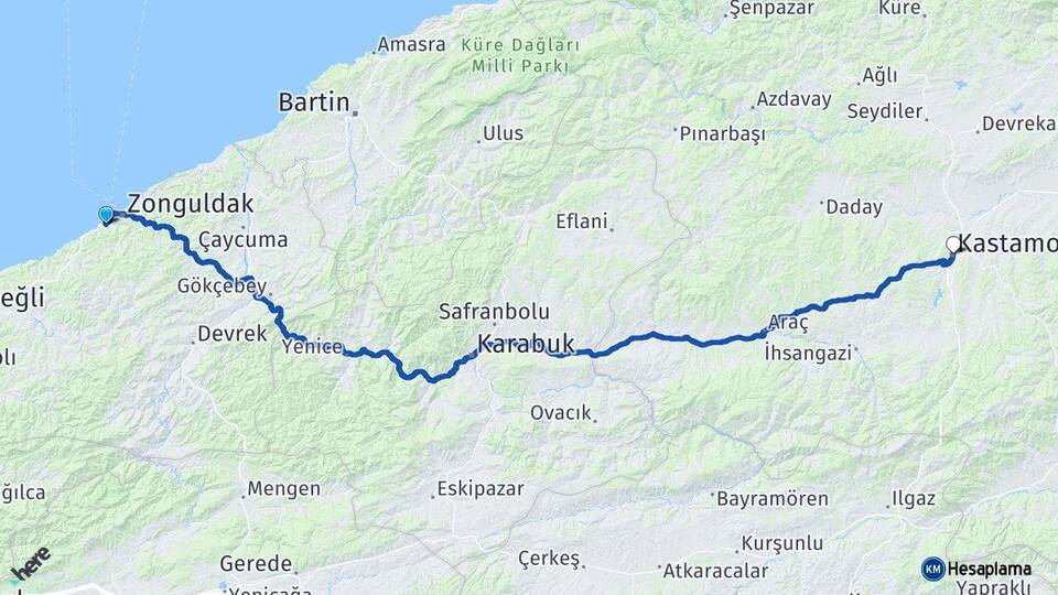 Zonguldak Kozlu Kastamonu Arası Kaç Km - Yol Haritası