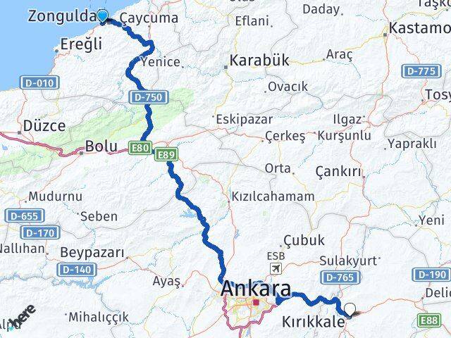 Zonguldak Kozlu Kırıkkale Arası Kaç Km - Yol Haritası