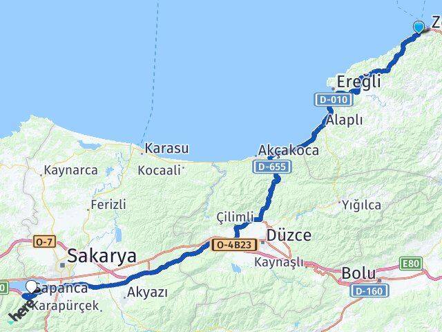 Zonguldak Kozlu Sapanca Sakarya Arası Kaç Km - Yol Haritası