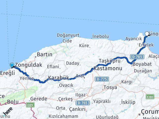 Zonguldak Kozlu Sinop Arası Kaç Km - Yol Haritası