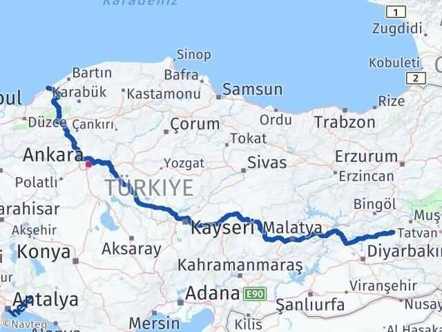 Zonguldak Kulp Diyarbakır Arası Kaç Km - Yol Haritası