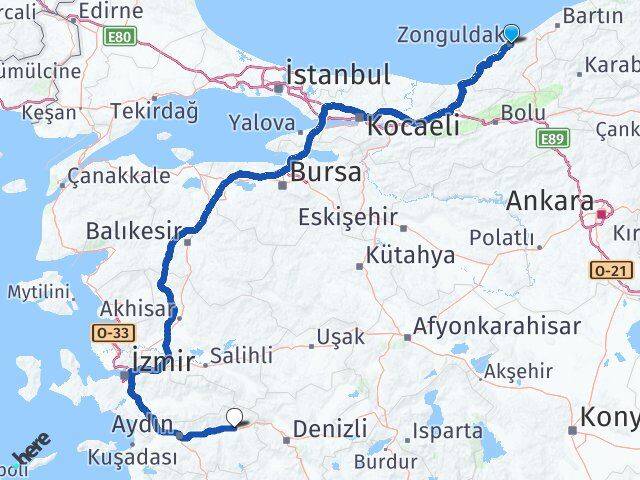 Zonguldak Kuyucak Aydın Arası Kaç Km - Yol Haritası