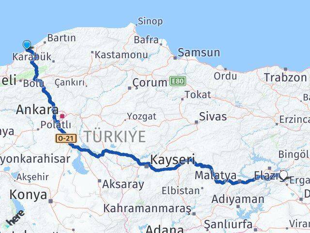 Zonguldak Maden Elazığ Arası Kaç Km - Yol Haritası