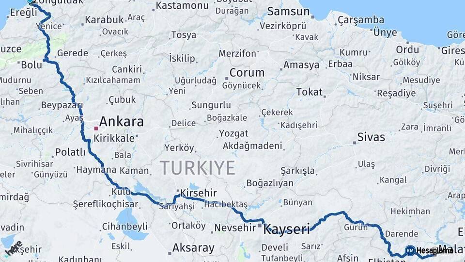 Zonguldak Malatya Arası Kaç Km - Yol Haritası