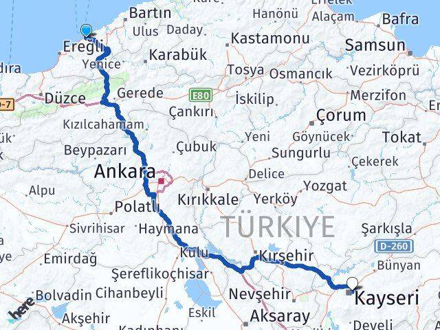 Zonguldak Melikgazi Kayseri Arası Kaç Km - Yol Haritası