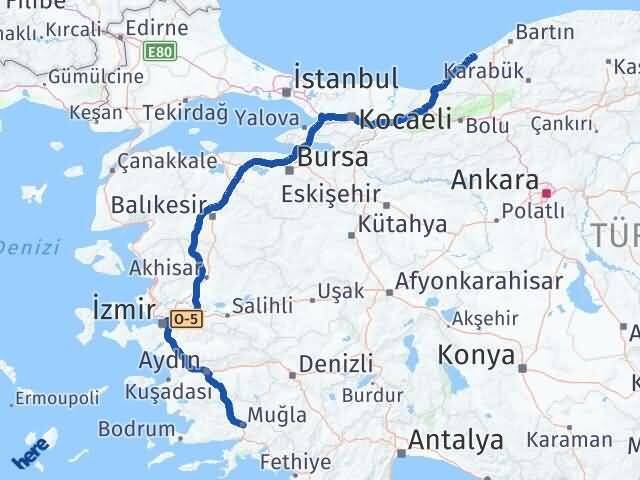 Zonguldak Menteşe Muğla Arası Kaç Km - Yol Haritası