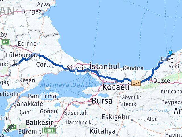 Zonguldak Meriç Edirne Arası Kaç Km - Yol Haritası