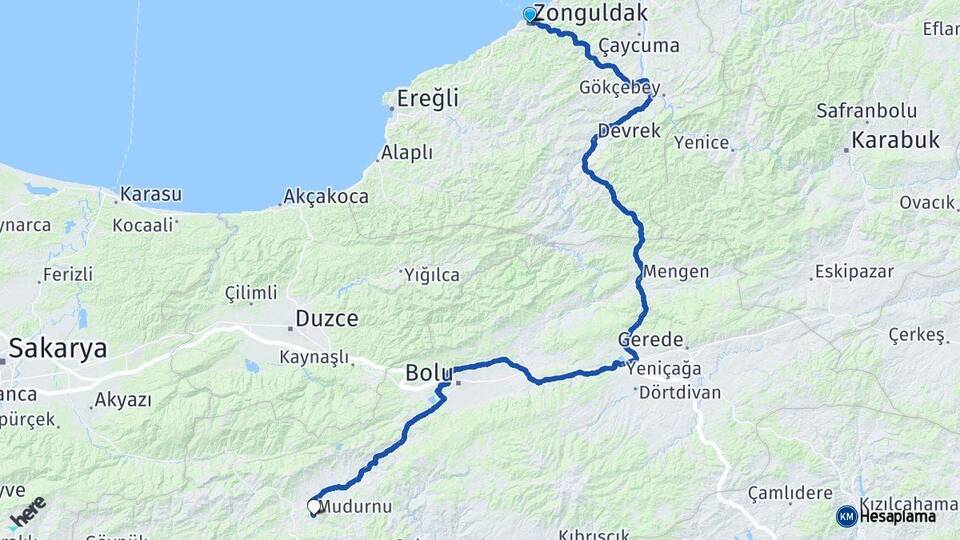 Zonguldak Mudurnu Bolu Arası Kaç Km - Yol Haritası
