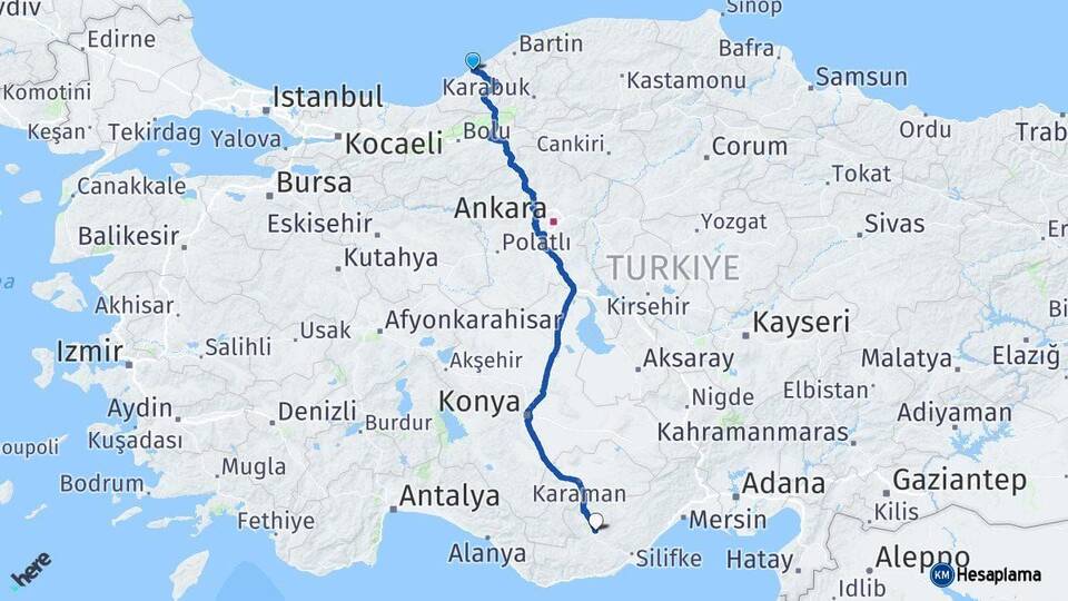 Zonguldak Mut Mersin Arası Kaç Km - Yol Haritası