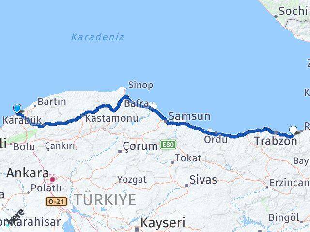 Zonguldak Of Trabzon Arası Kaç Km - Yol Haritası