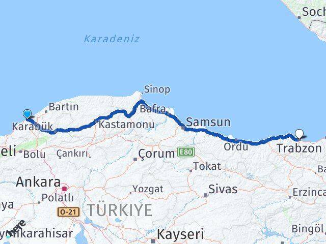 Zonguldak Ortahisar Trabzon Arası Kaç Km - Yol Haritası