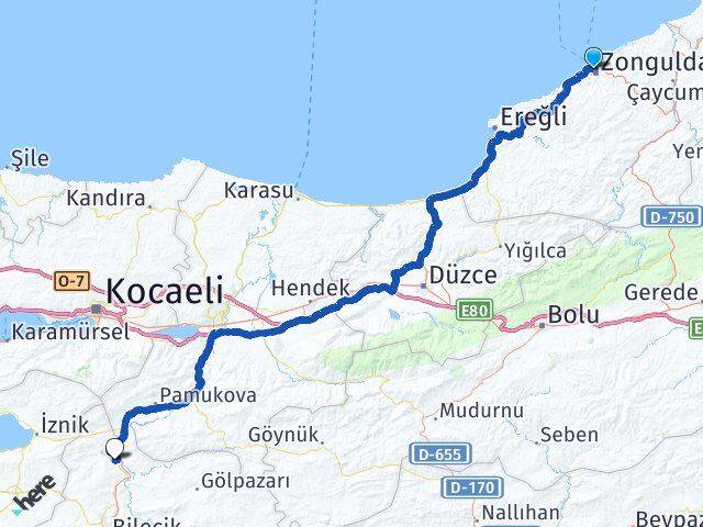 Zonguldak Osmaneli Bilecik Arası Kaç Km - Yol Haritası