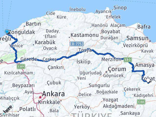 Zonguldak Pazar Tokat Arası Kaç Km - Yol Haritası