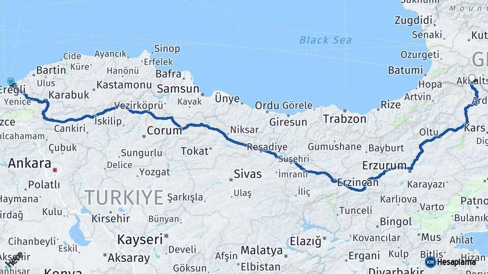 Zonguldak Posof Ardahan Arası Kaç Km - Yol Haritası