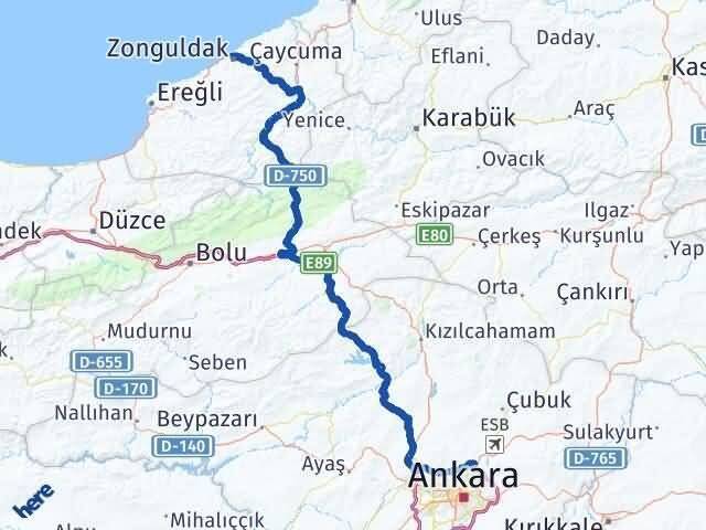 Zonguldak Pursaklar Ankara Arası Kaç Km - Yol Haritası