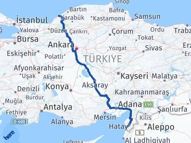Zonguldak Samandağ Hatay Arası Kaç Km - Yol Haritası