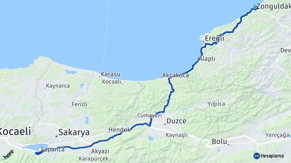 Zonguldak Sapanca Sakarya Arası Kaç Km - Yol Haritası
