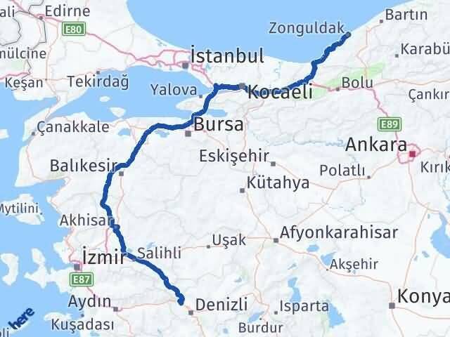 Zonguldak Sarayköy Denizli Arası Kaç Km - Yol Haritası
