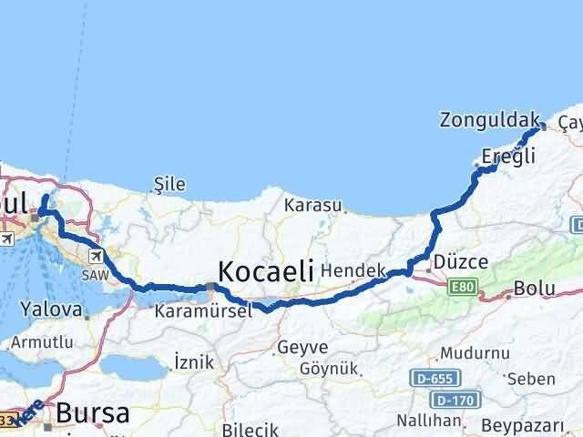 Zonguldak Sarıyer İstanbul Arası Kaç Km - Yol Haritası
