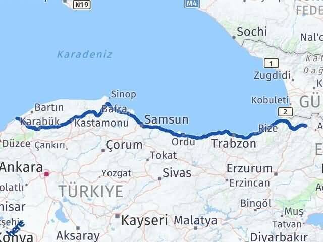 Zonguldak Şavşat Artvin Arası Kaç Km - Yol Haritası