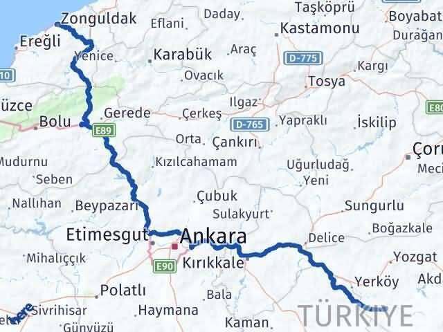 Zonguldak Şefaatli Yozgat Arası Kaç Km - Yol Haritası