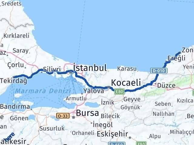 Zonguldak Süleymanpaşa Tekirdağ Arası Kaç Km - Yol Haritası