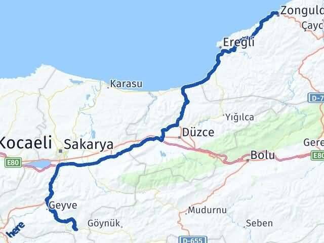 Zonguldak Taraklı Sakarya Arası Kaç Km - Yol Haritası
