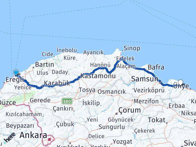 Zonguldak Terme Samsun Arası Kaç Km - Yol Haritası