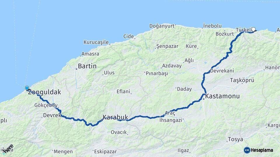Zonguldak Türkeli Sinop Arası Kaç Km - Yol Haritası