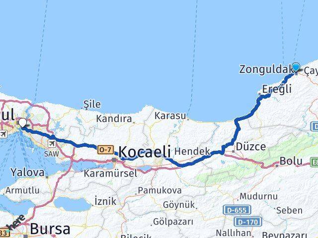 Zonguldak Üsküdar İstanbul Arası Kaç Km - Yol Haritası
