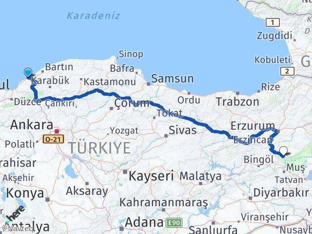 Zonguldak Varto Muş Arası Kaç Km - Yol Haritası
