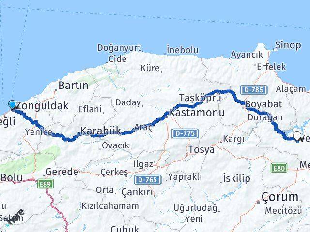 Zonguldak Vezirköprü Samsun Arası Kaç Km - Yol Haritası