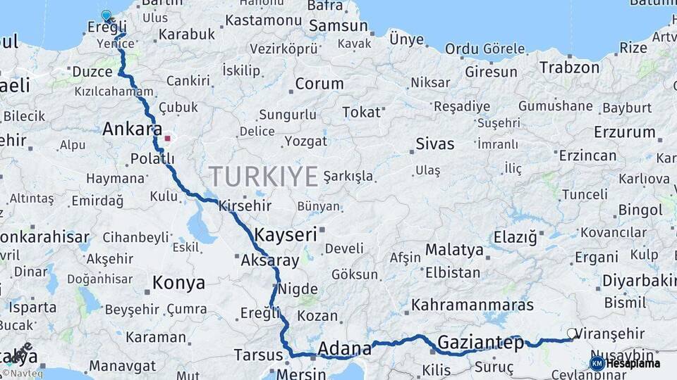 Zonguldak Viranşehir Şanlıurfa Arası Kaç Km - Yol Haritası