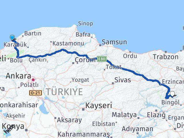 Zonguldak Yayladere Bingöl Arası Kaç Km - Yol Haritası