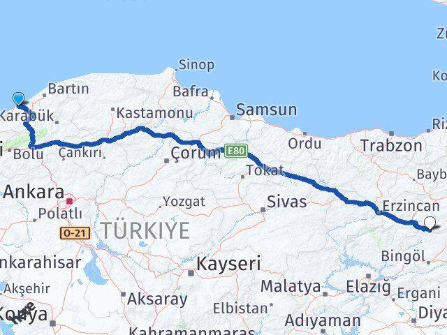 Zonguldak Yedisu Bingöl Arası Kaç Km - Yol Haritası