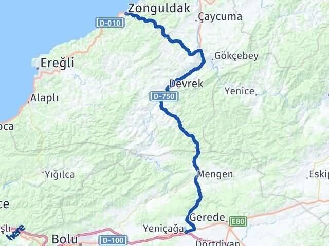 Zonguldak Yeniçağa Bolu Arası Kaç Km - Yol Haritası